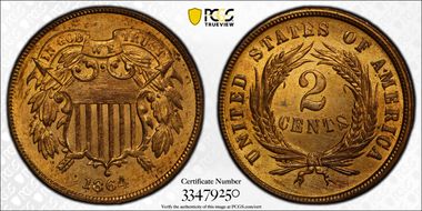1864 2C Large Motto MS64RD