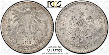 1916-M 50C 1 / Inverted 1 AU55