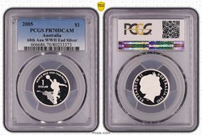 2005 $1 End of WWII - Dancing Man Ag PR70DCAM