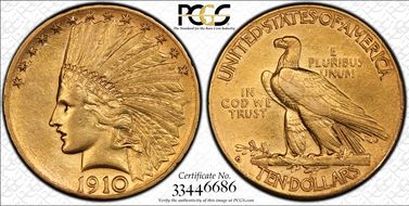 1910-D $10 AU50