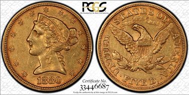 1880 $5 AU53