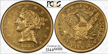 1881-S $5 N1