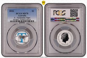 2016 $1 T - Tasmanian Tiger Ag Colorized MS70