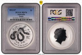 2013-P $1 Year of the Snake Ag MS70