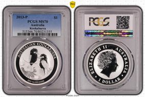 2013-P $1 Kookaburra Ag MS70