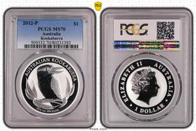 2012-P $1 Kookaburra Ag MS70