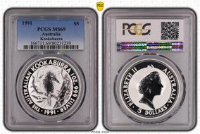 1991 $5 Kookaburra KM-138  Ag MS69