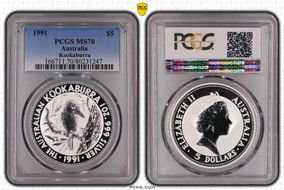 1991 $5 Kookaburra KM-138  Ag MS70