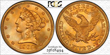 1902 $5 MS67+