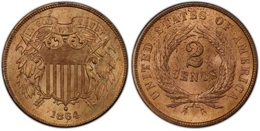 1864 2C Large Motto MS64RD