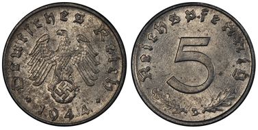 1944-D 5 Pfg J-370 MS65