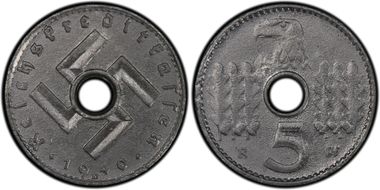 1940-D 5 Pfg Military Issue AU58