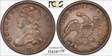 1831 25C B-6, Large Letters XF45