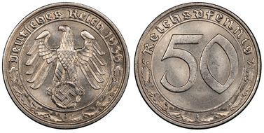 1939-J 50 Pfg J-365 Nickel MS65
