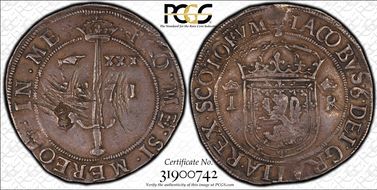 1571 Ryal S-5472 Revaluation of 1578 Crowned Thistle C/M VF35