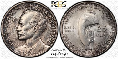 1953 25C Jose Marti KM-27  Ag MS64