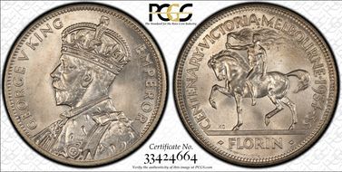 1934-35 Florin Centennial KM-33  Ag MS65+
