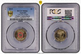 2015 $2 Lest We Forget Colorized Poppy Counterstamp MS66