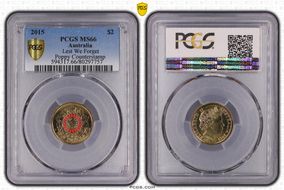 2015 $2 Lest We Forget Colorized Poppy Counterstamp MS66