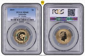 2015 $1 G - Gecko Al-Br Colorized MS68