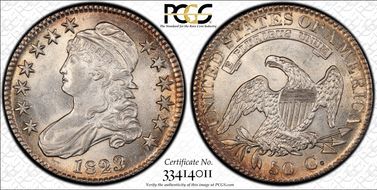 1823 50C O-101a, Patched 3 AU58