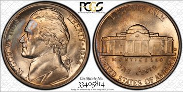 1938-D 5C Jefferson MS67FS