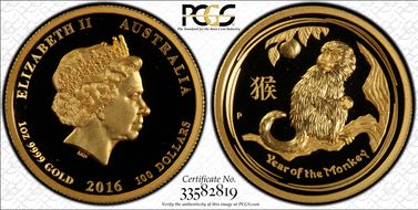 2016-P $100 Year of the Monkey Au High Relief PR70DCAM