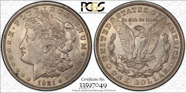 1921 $1 Morgan AU55