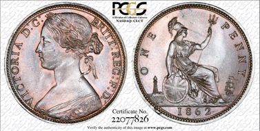 1862 1D S-3954 w/o L.C.WYON Obv MS65BN