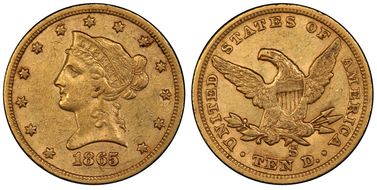 1865-S $10 865/Inverted 186 AU50