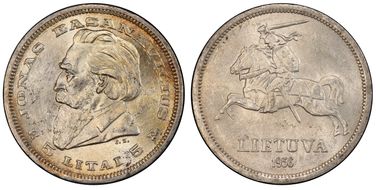 1936 5 Litai Jonas Basanavičius ↑↑ KM-82  Ag MS62