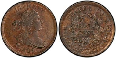 1804 1/2C C-9, Crosslet 4, Stems AU58BN