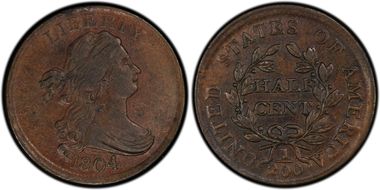 1804 1/2C C-9, Crosslet 4, Stems AU58BN