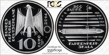 2014-J € 10 Fahrenheit Scale PR69DCAM