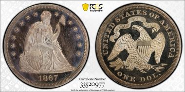 1867 $1 PR65+ DCAM