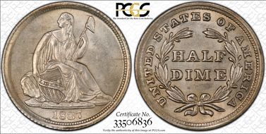 1837 H10C Seated, Large Date MS63