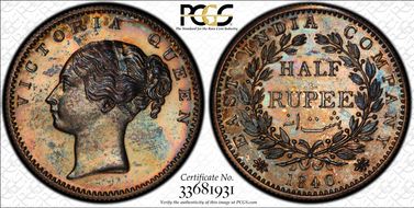 1840.(C) 1/2 Rup SW-2.33 Restrike PR64
