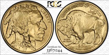 2016 $50 Am. Buffalo 10th Anniv.  First Strike Buffalo Label MS70