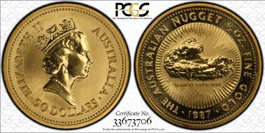 1987 $50 Nugget 1/2oz Au MS67