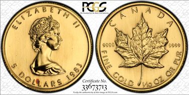 1983 $5 Maple Leaf/Au MS68