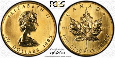 1985 $50 Maple Leaf/Au MS64