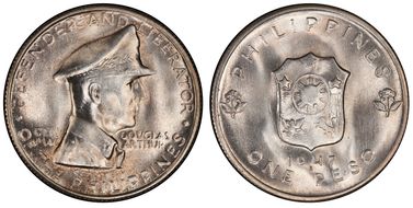 1947-S Peso Douglas MacArthur KM-185  Ag MS66