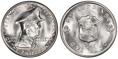 1947-S Peso Douglas MacArthur KM-185  Ag MS66