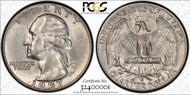 1957-D 25C Re-engraved TF, FS-901 AU55