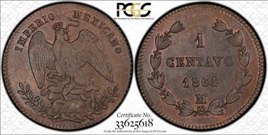 1864-M 1C Maximilian MS64BN