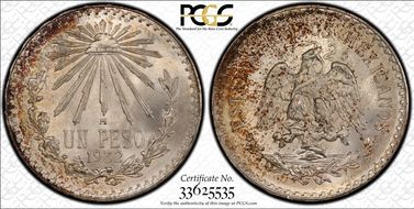 1932-M Peso KM-455  Ag Open 9 MS67