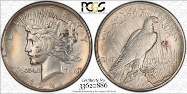 1921 $1 High Relief, Peace N1