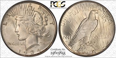 1934-S $1 VAM 3, Doubled Tiara MS65