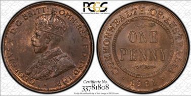 1931 (m) 1D English obverse Aligned date MS64BN