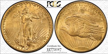 1908 $20 No Motto MS63